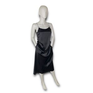 NEHERA BLACK SILK SLIP DRESS WITH POCKET DETAIL